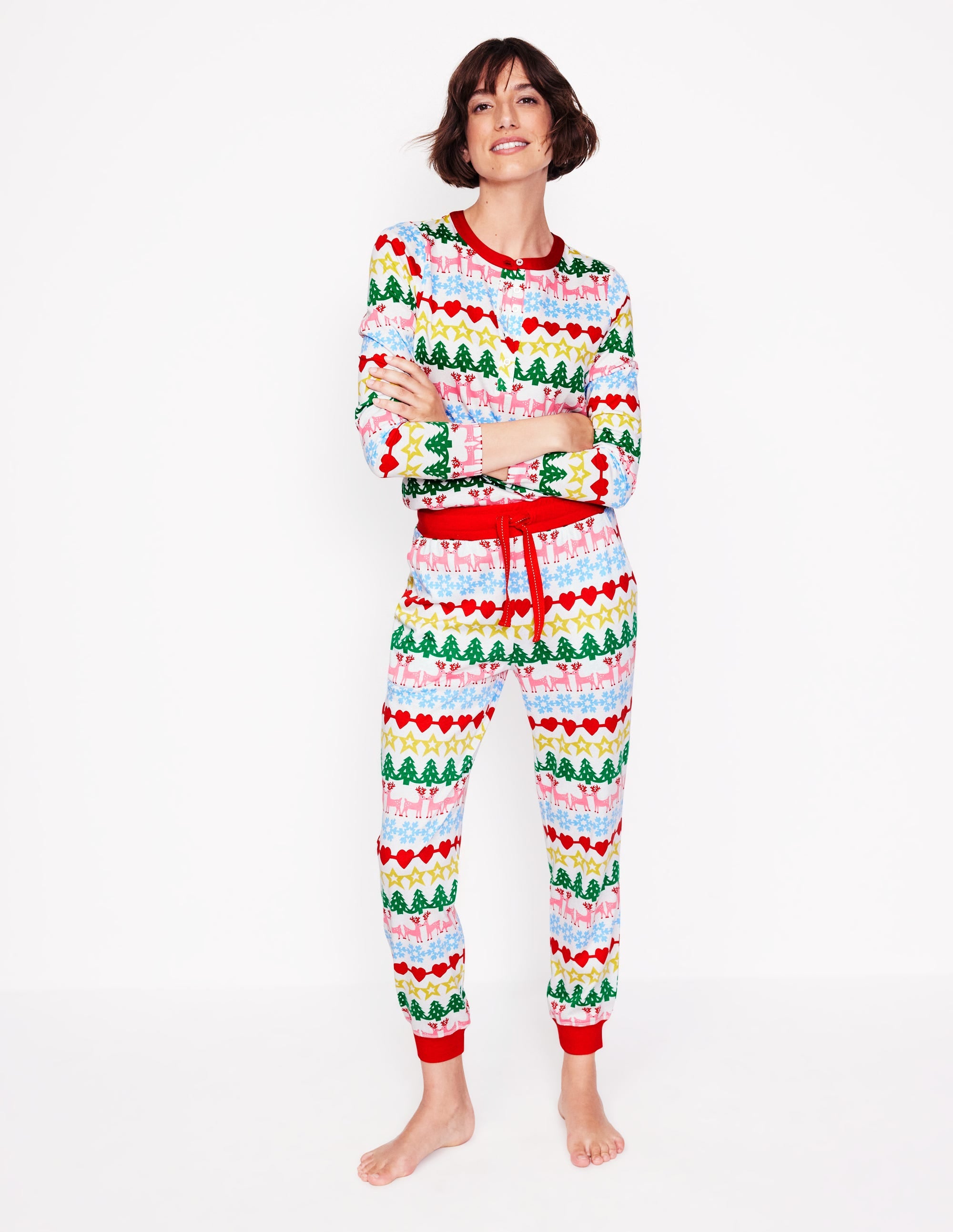 Jersey Pyjama Bottoms-Multi, Gingerbread Fairisle - Image 1