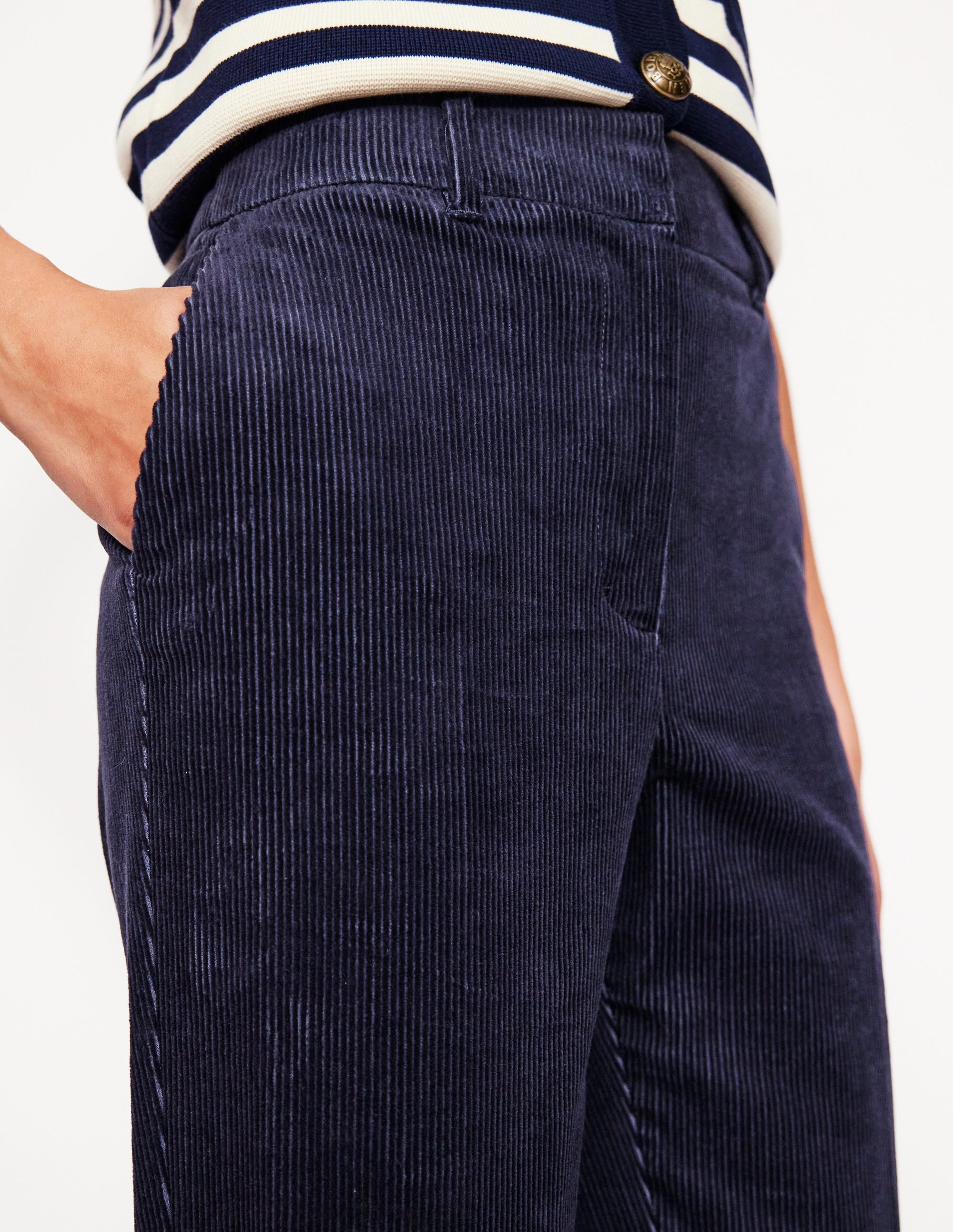 Pantalon Kew en velours côtelé-Bleu Marine, Petits Pois - Image 2