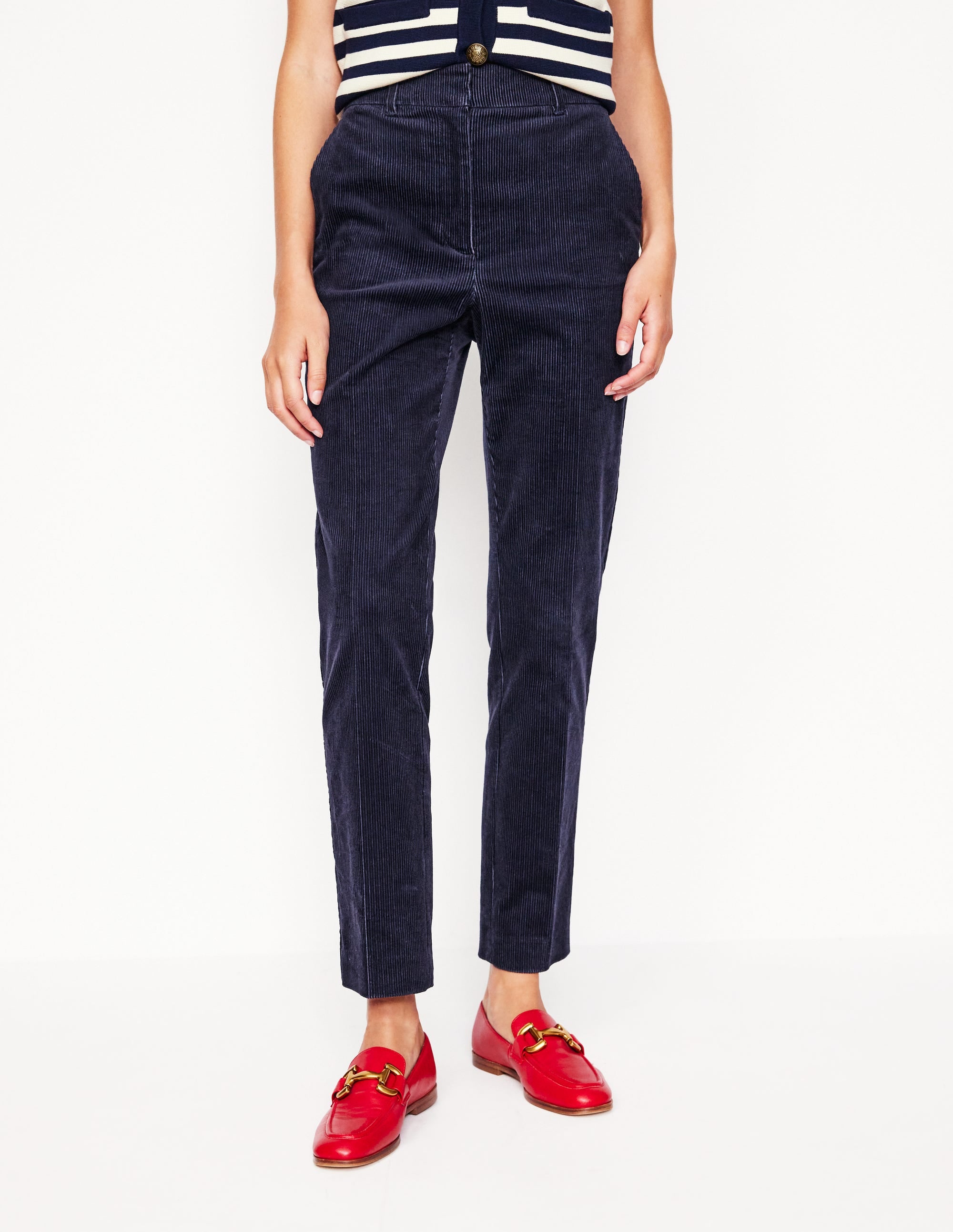 Pantalon Kew en velours côtelé-Bleu Marine, Petits Pois - Image 4