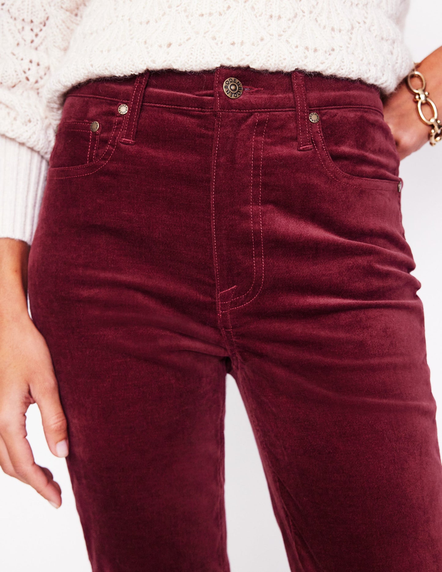 Samtjeans mit Five-Pocket-Design-Kastanie