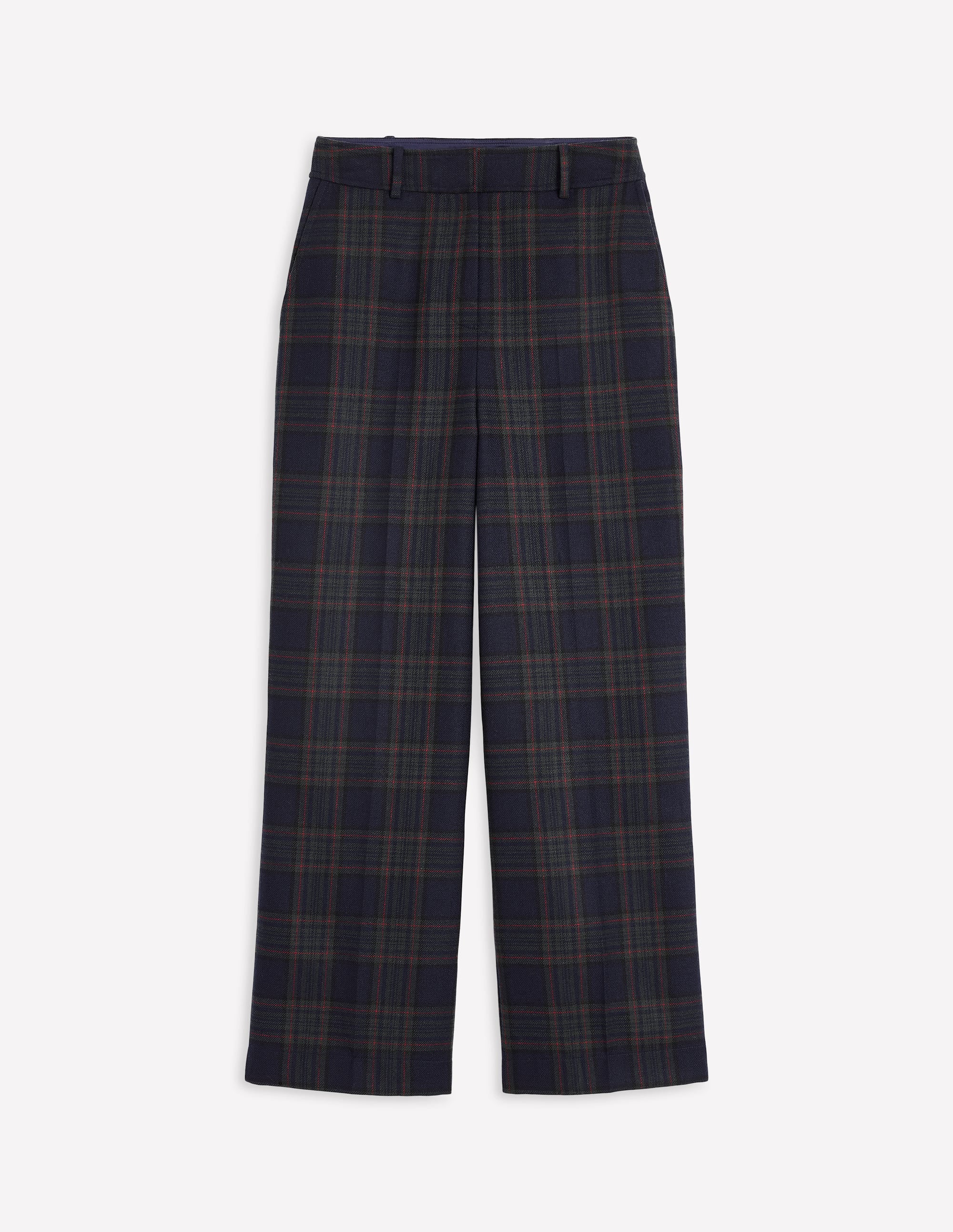 Westbourne Wool Blend Trousers-Navy and Green Check - Image 5