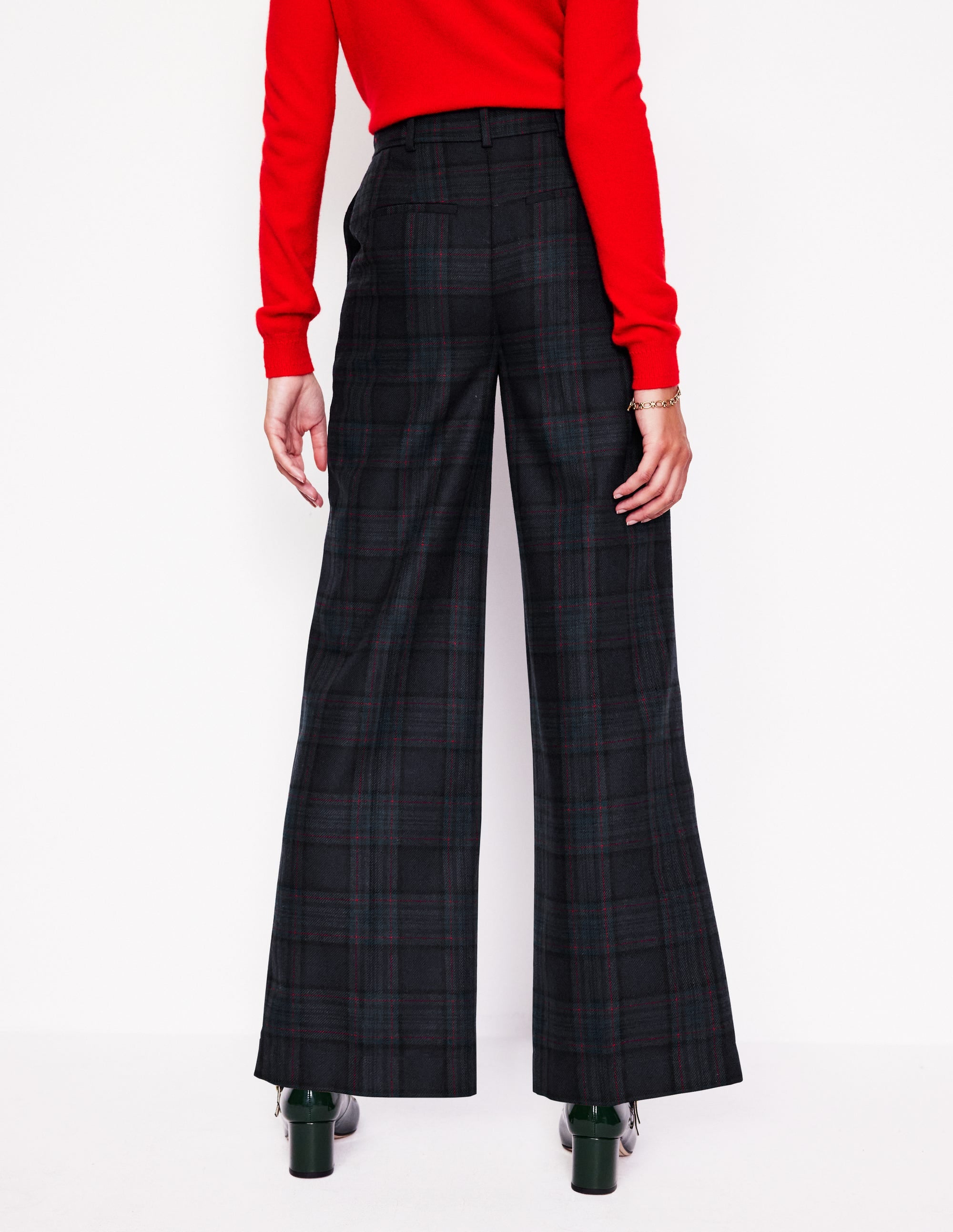 Westbourne Wool Blend Trousers-Navy and Green Check - Image 3