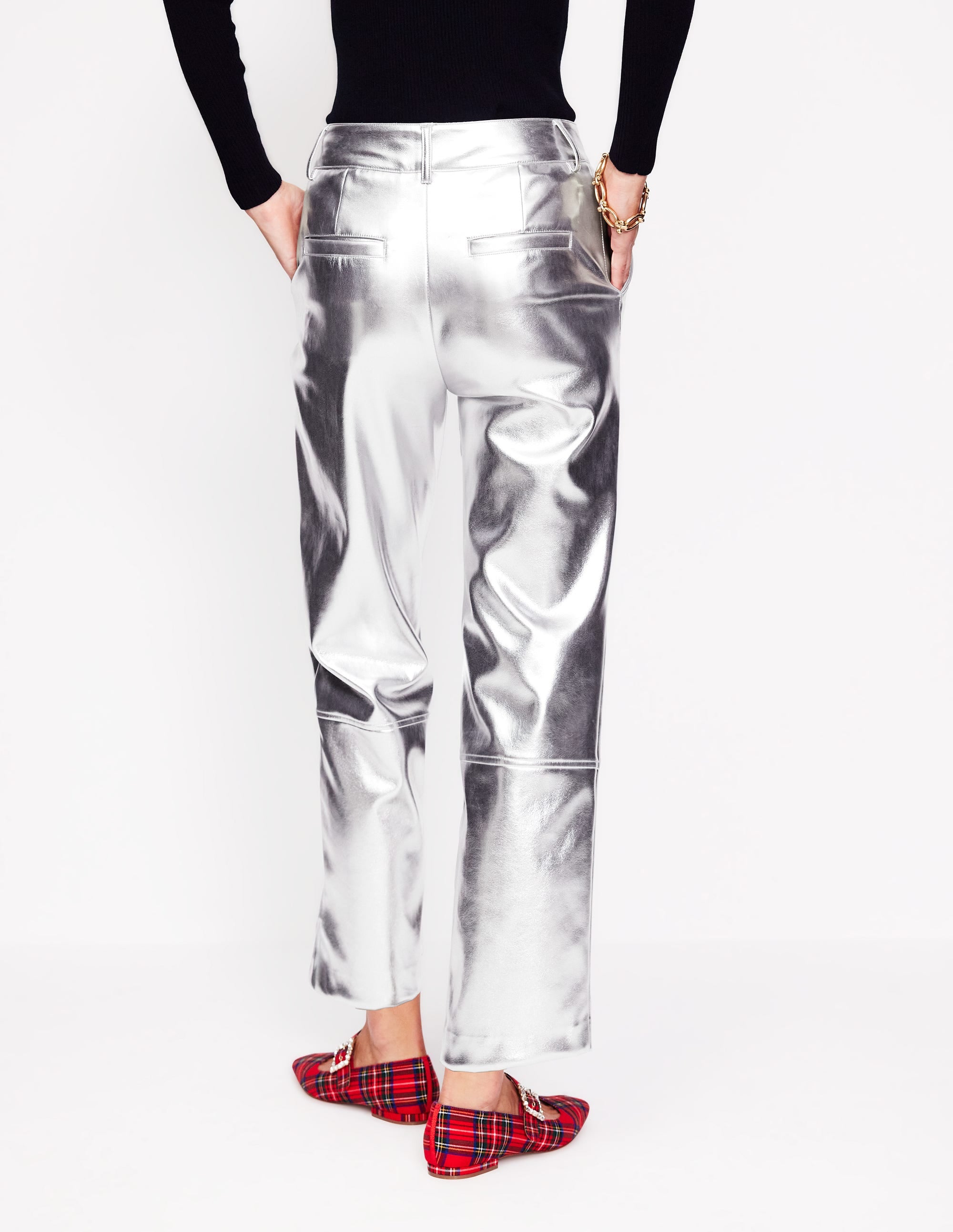 Schmal zulaufende Kunstleder-Hose-Silber - Image 3