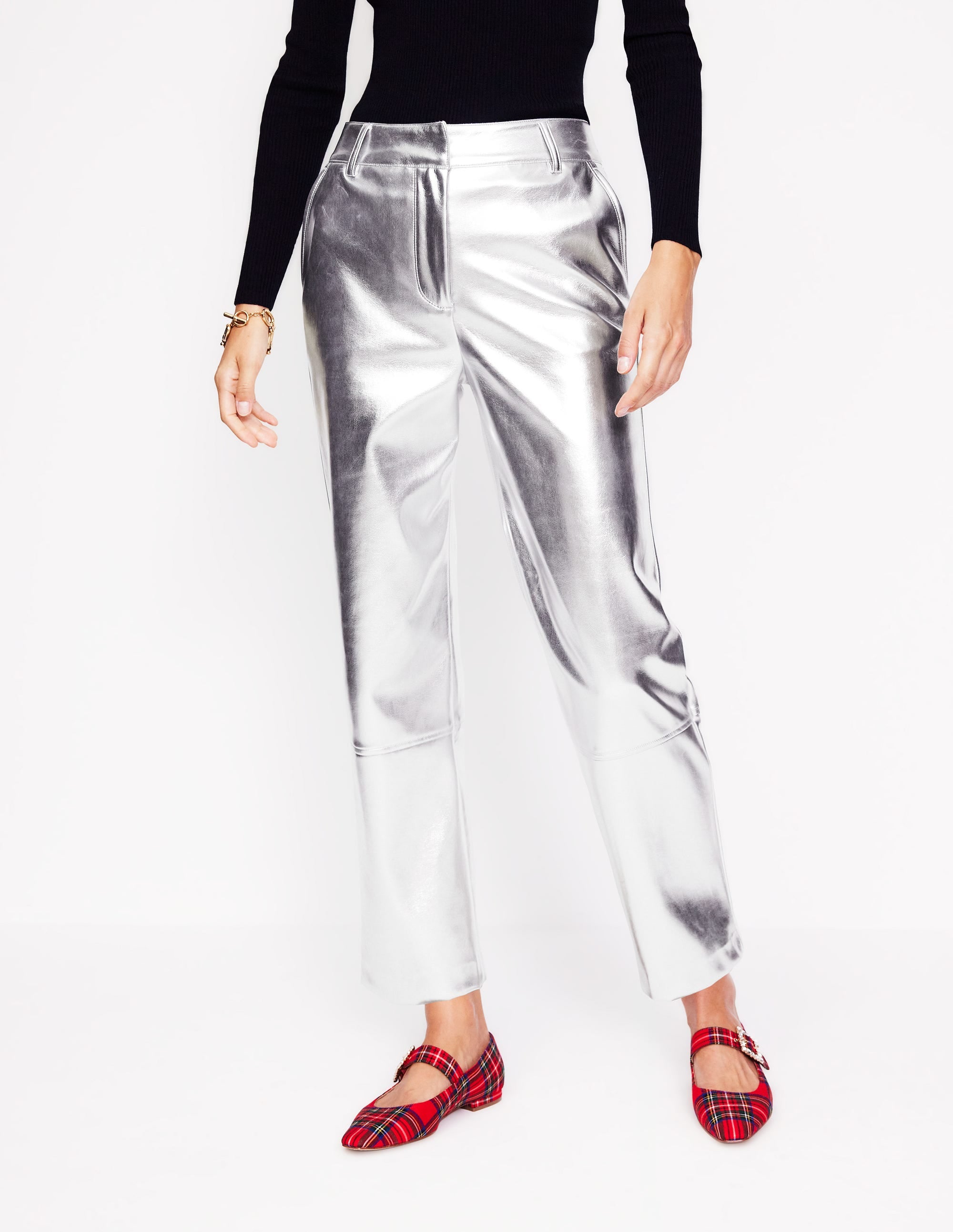 Schmal zulaufende Kunstleder-Hose-Silber - Image 4