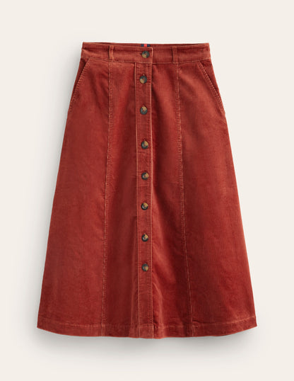 Petra Cord Midi Skirt-Rust