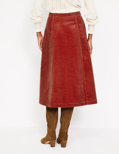 Petra Cord Midi Skirt-Rust