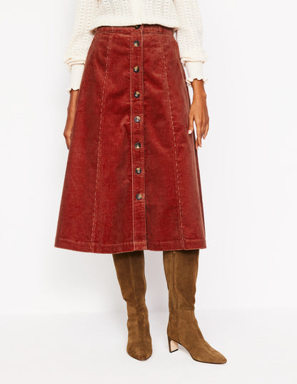 Petra Cord Midi Skirt-Rust