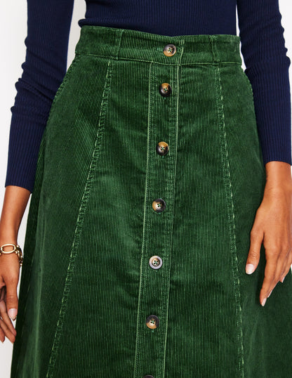 Petra Cord Midi Skirt-Winter Green