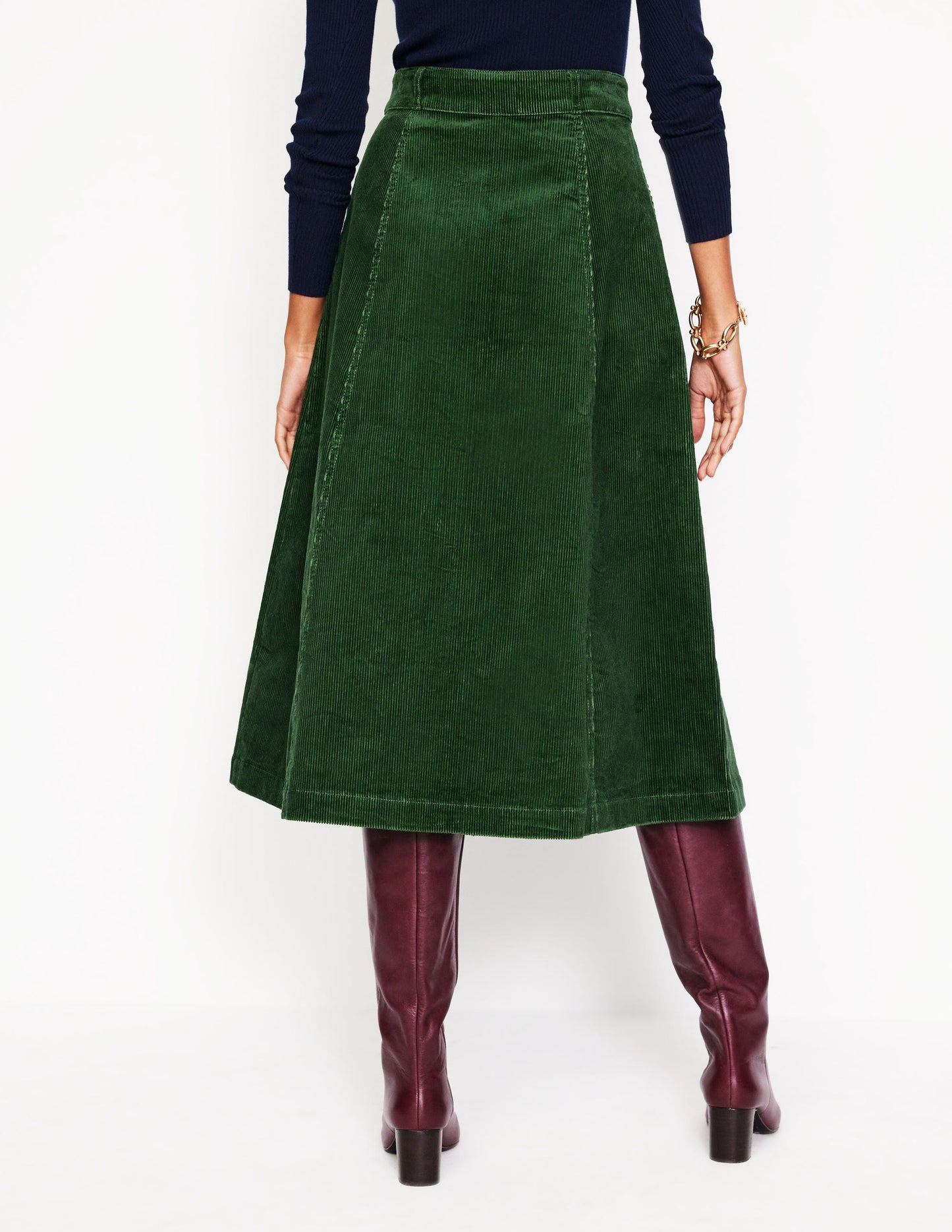 Petra Cord Midi Skirt-Winter Green