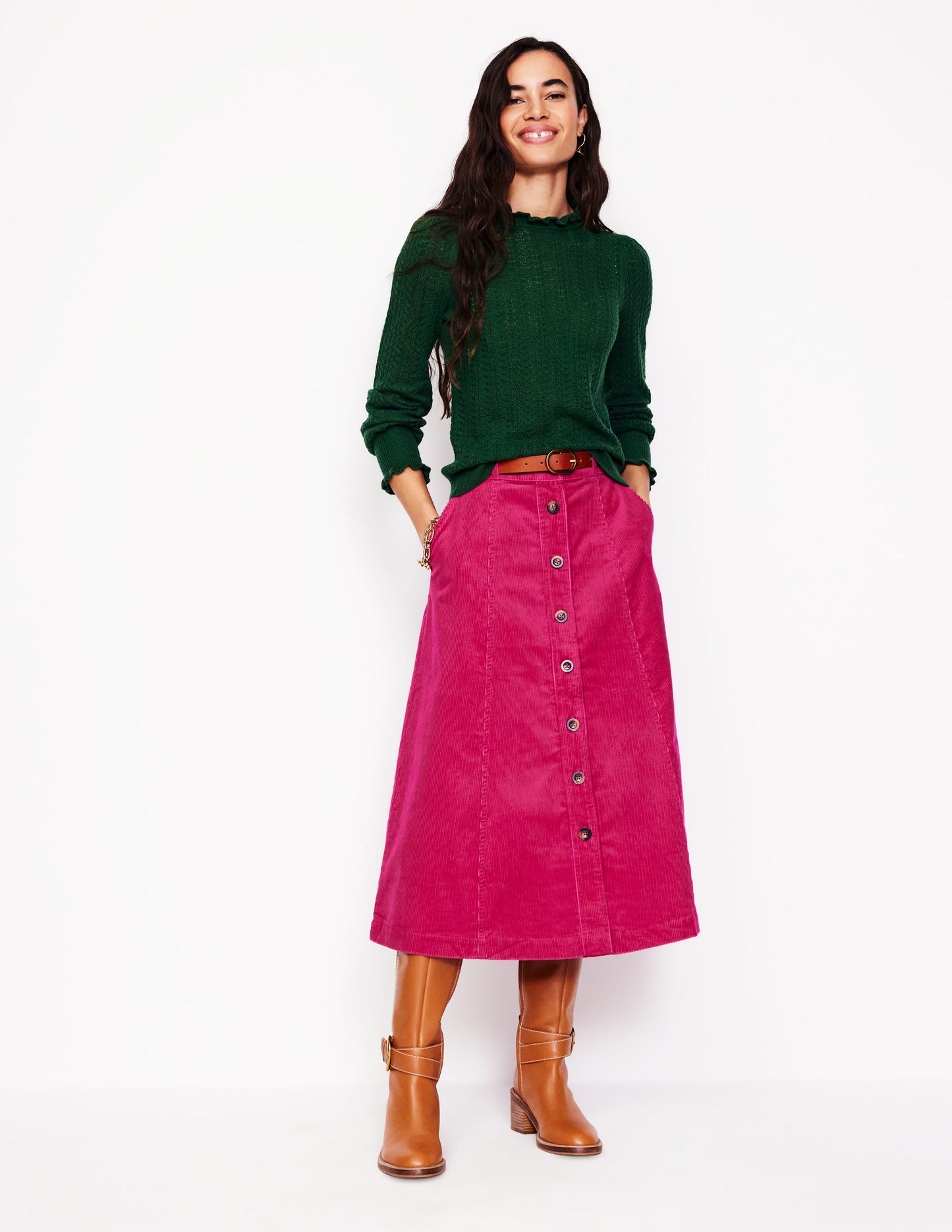 Petra Cord Midi Skirt-Cherry Jam