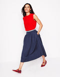 Jupe midi Isabella en taffetas-Bleu Marine, Petits Pois