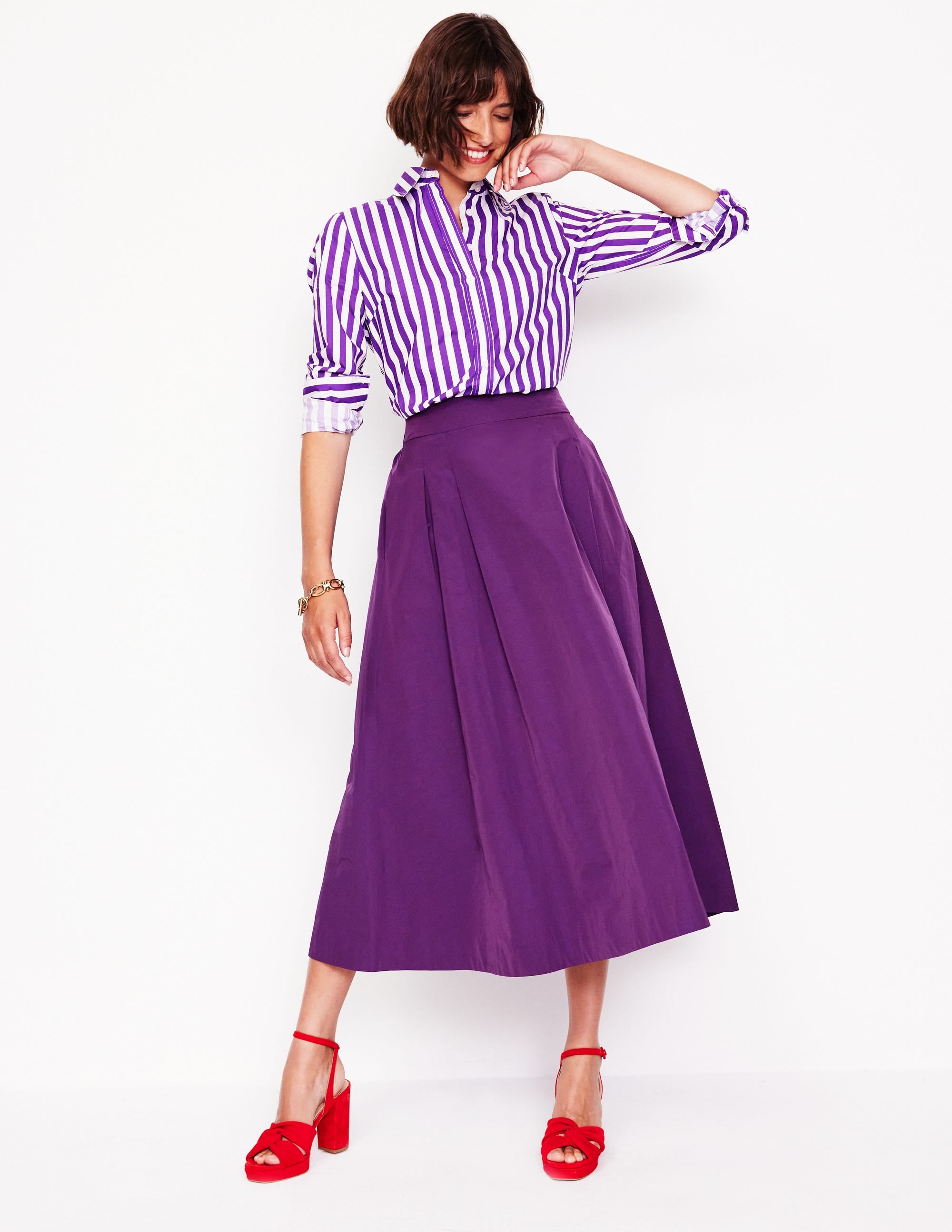 Jupe midi Isabella en taffetas-Violette - Image 1