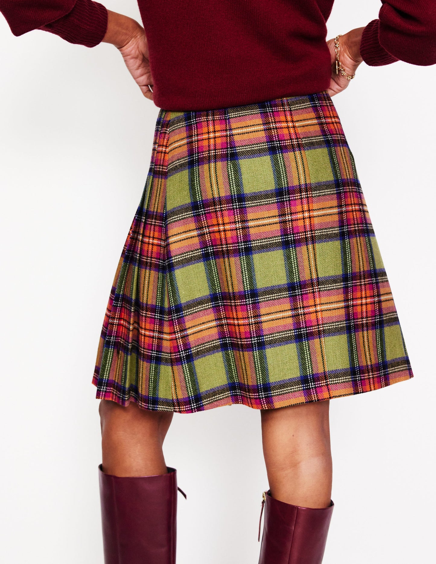 Helen Kilt mit Schnalle-Grün und Lila kariert