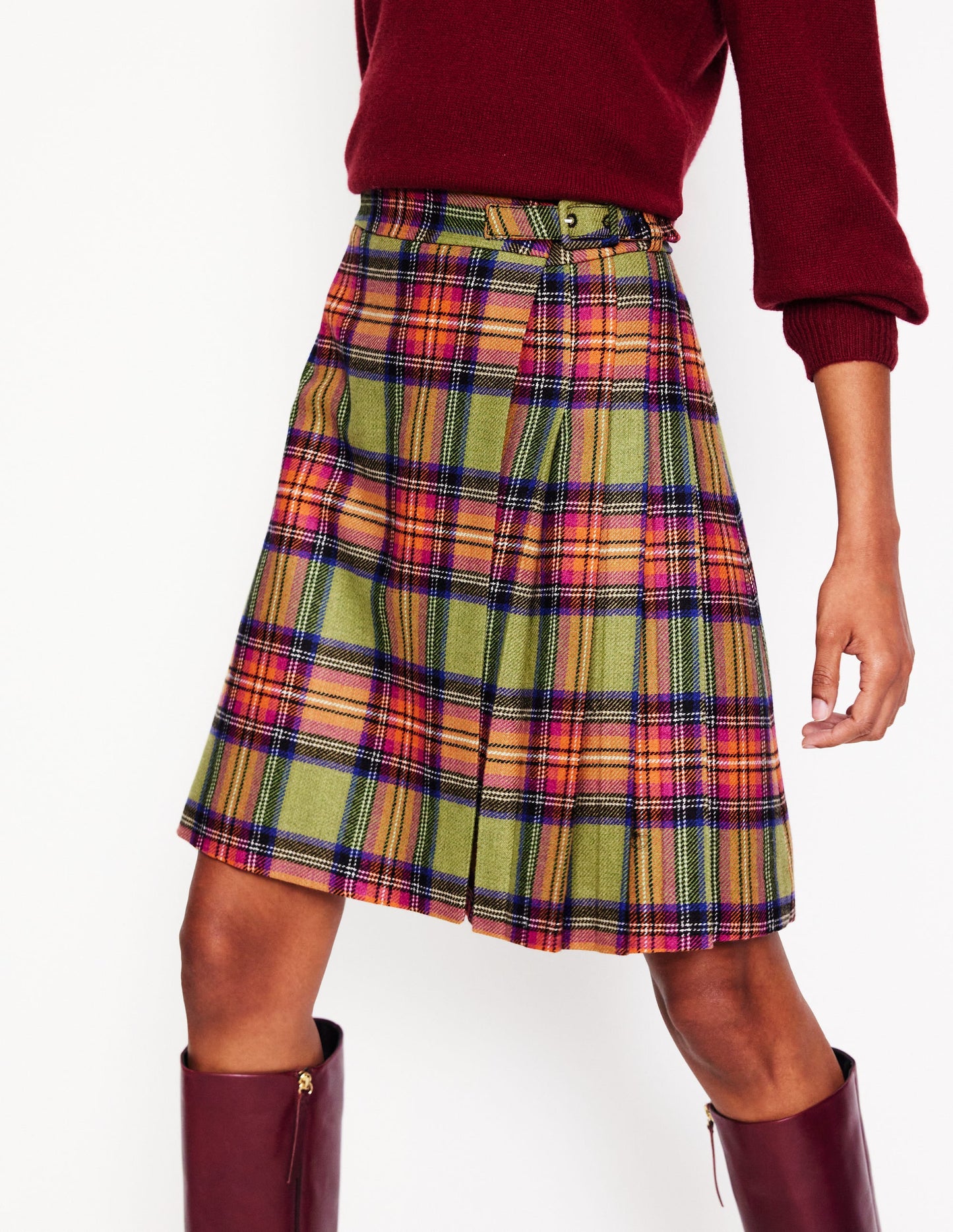 Helen Kilt mit Schnalle-Grün und Lila kariert