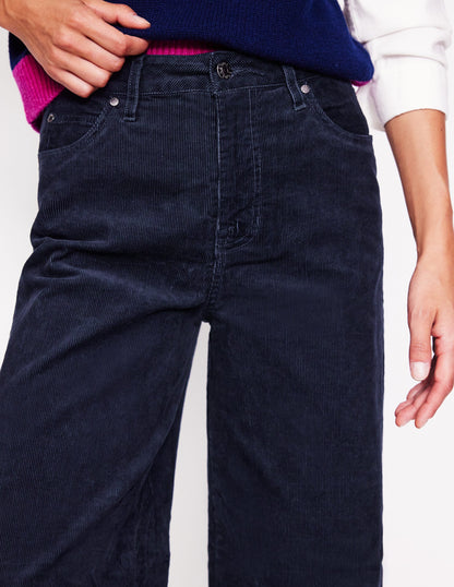 5 Pocket Cord Wide Jeans-Navy