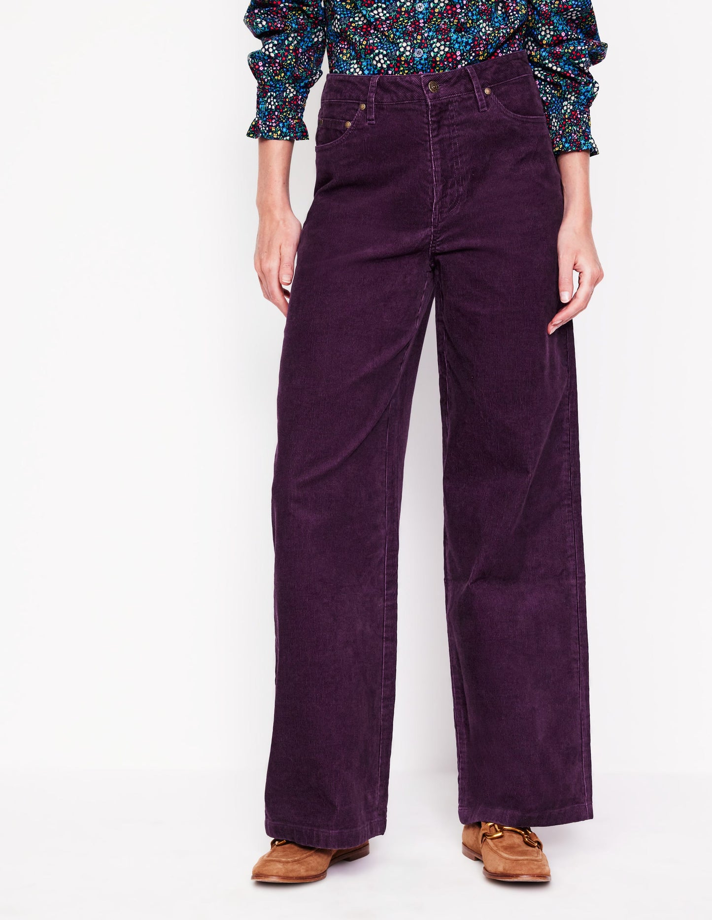 5 Pocket Cord Wide Jeans-Damson