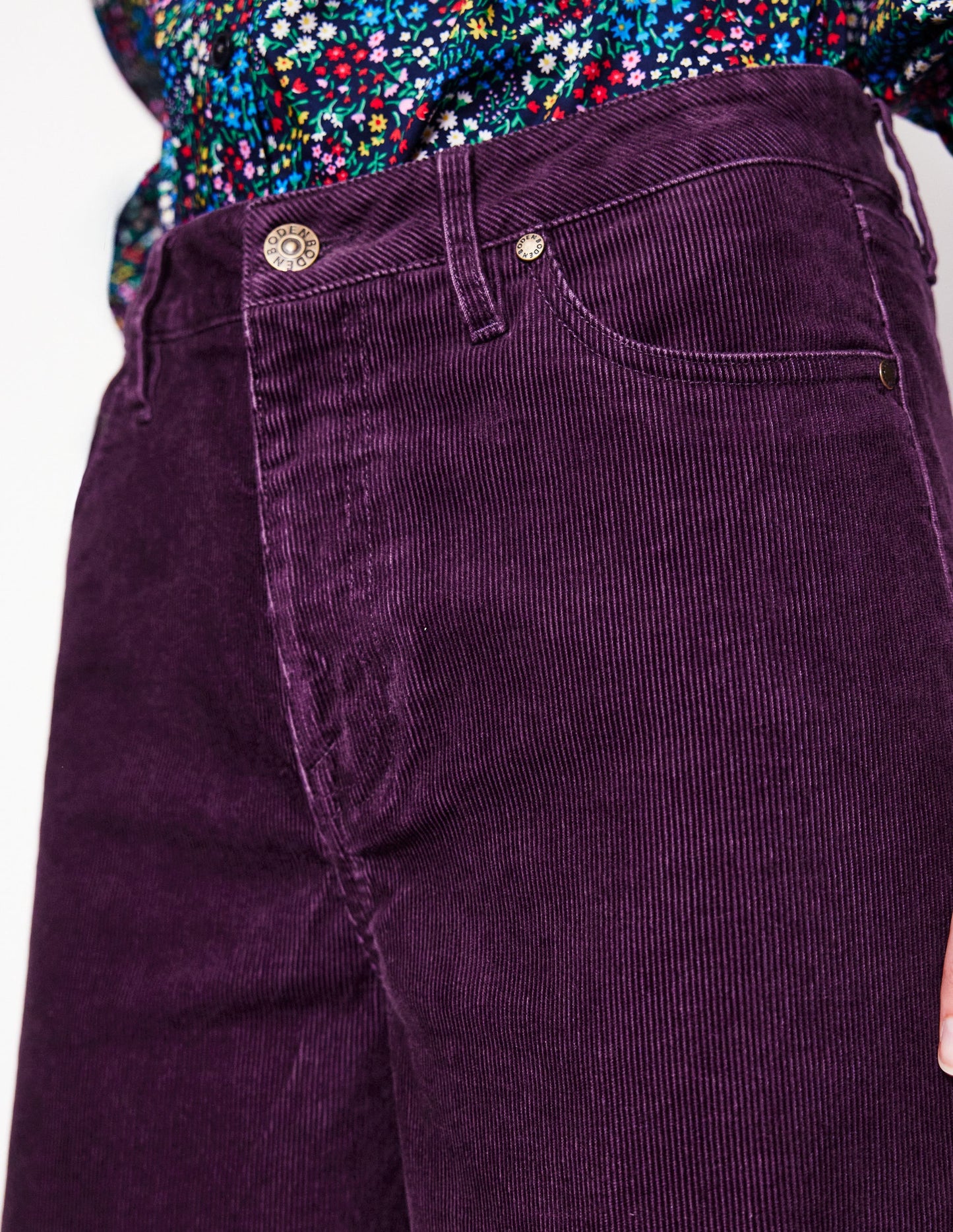 5 Pocket Cord Wide Jeans-Damson