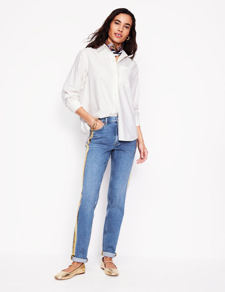 Girlfriend-Jeans-Metallic-Gold Seitenstreifen