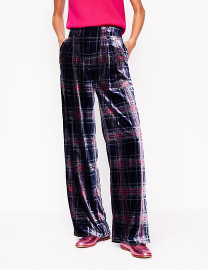 Chiswick Velvet Trousers-Navy and Red Check