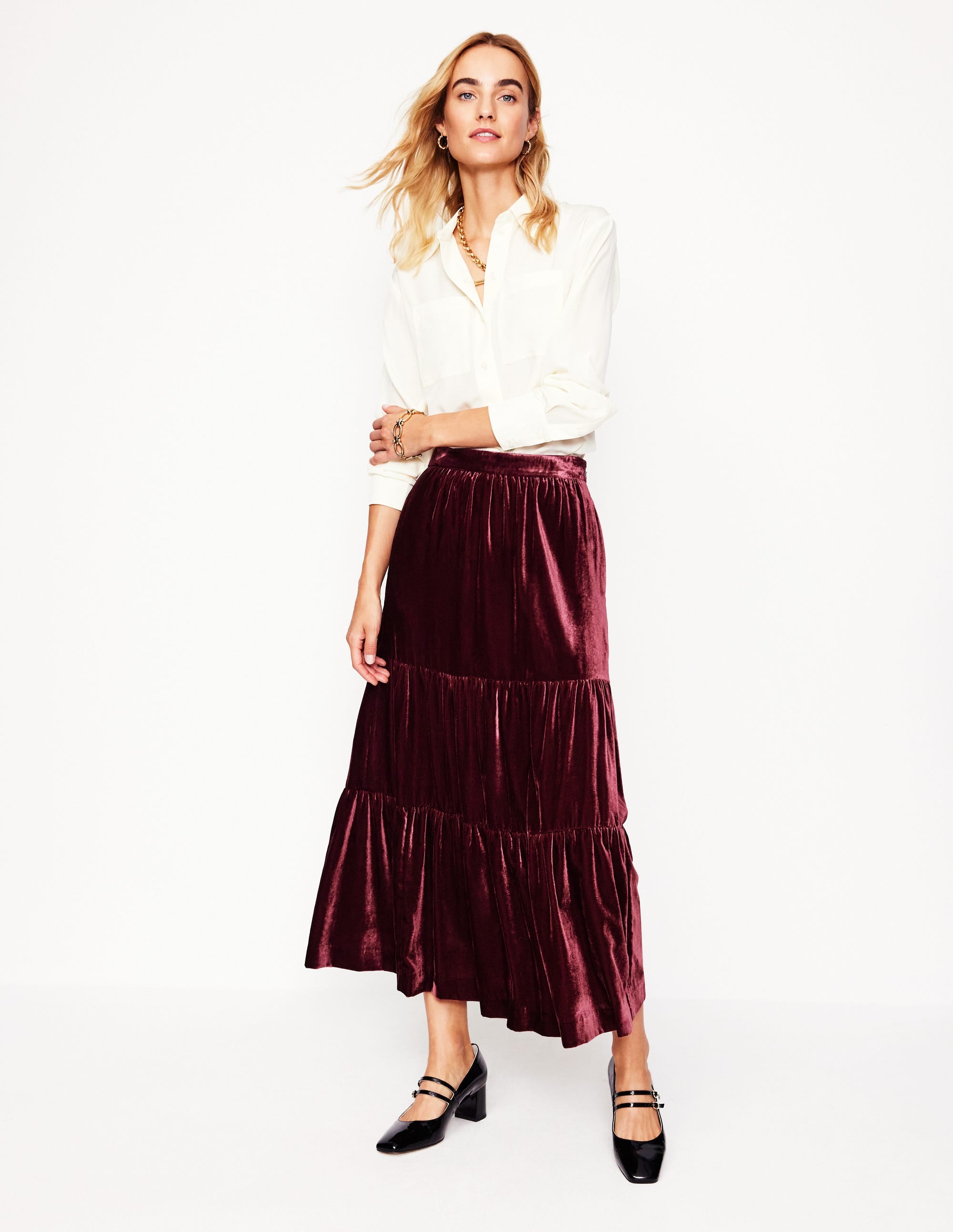 Viv Gestufter Maxirock aus Samt-Beatnik Red/Dark Burgundy - Image 1