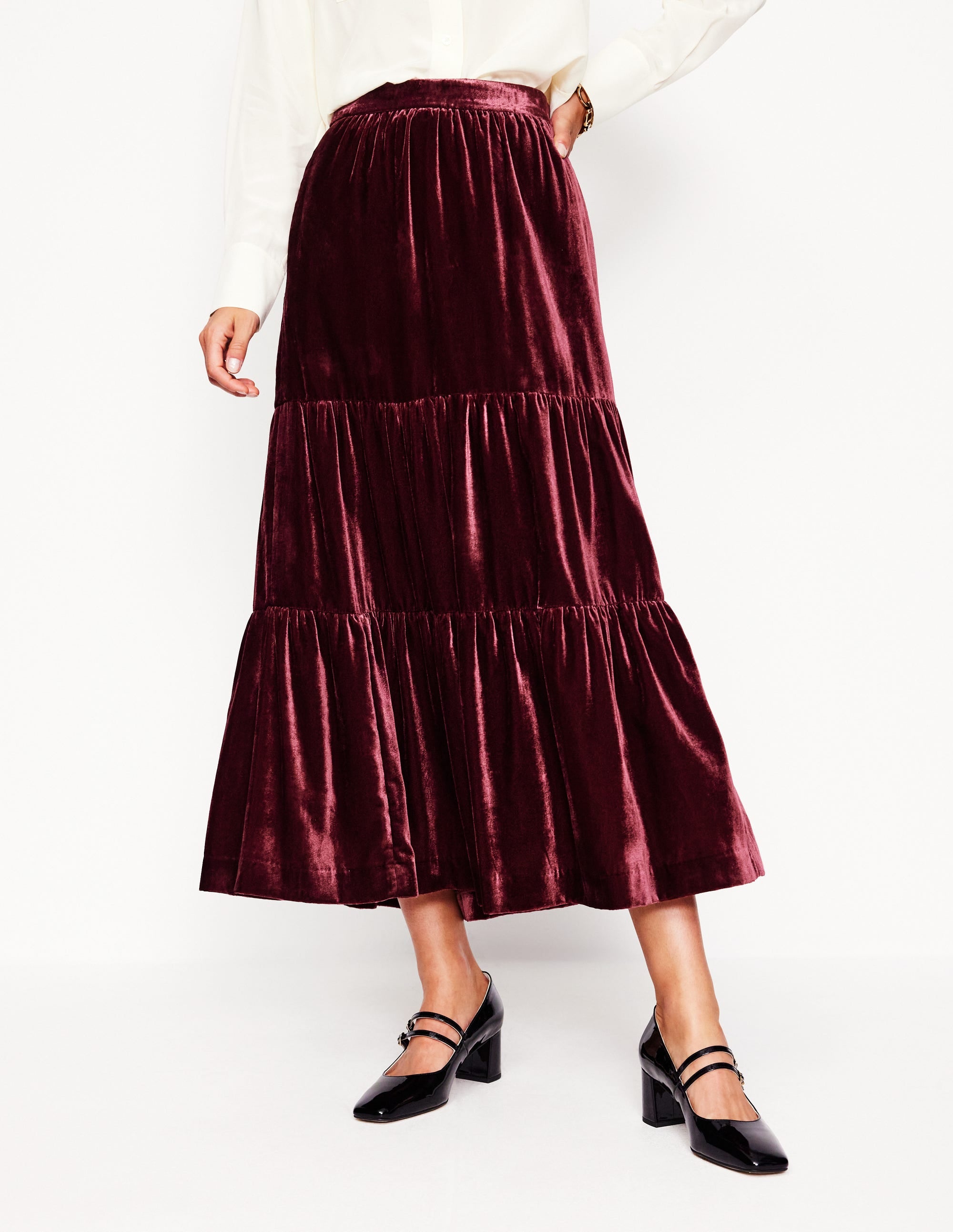 Viv Gestufter Maxirock aus Samt-Beatnik Red/Dark Burgundy - Image 4