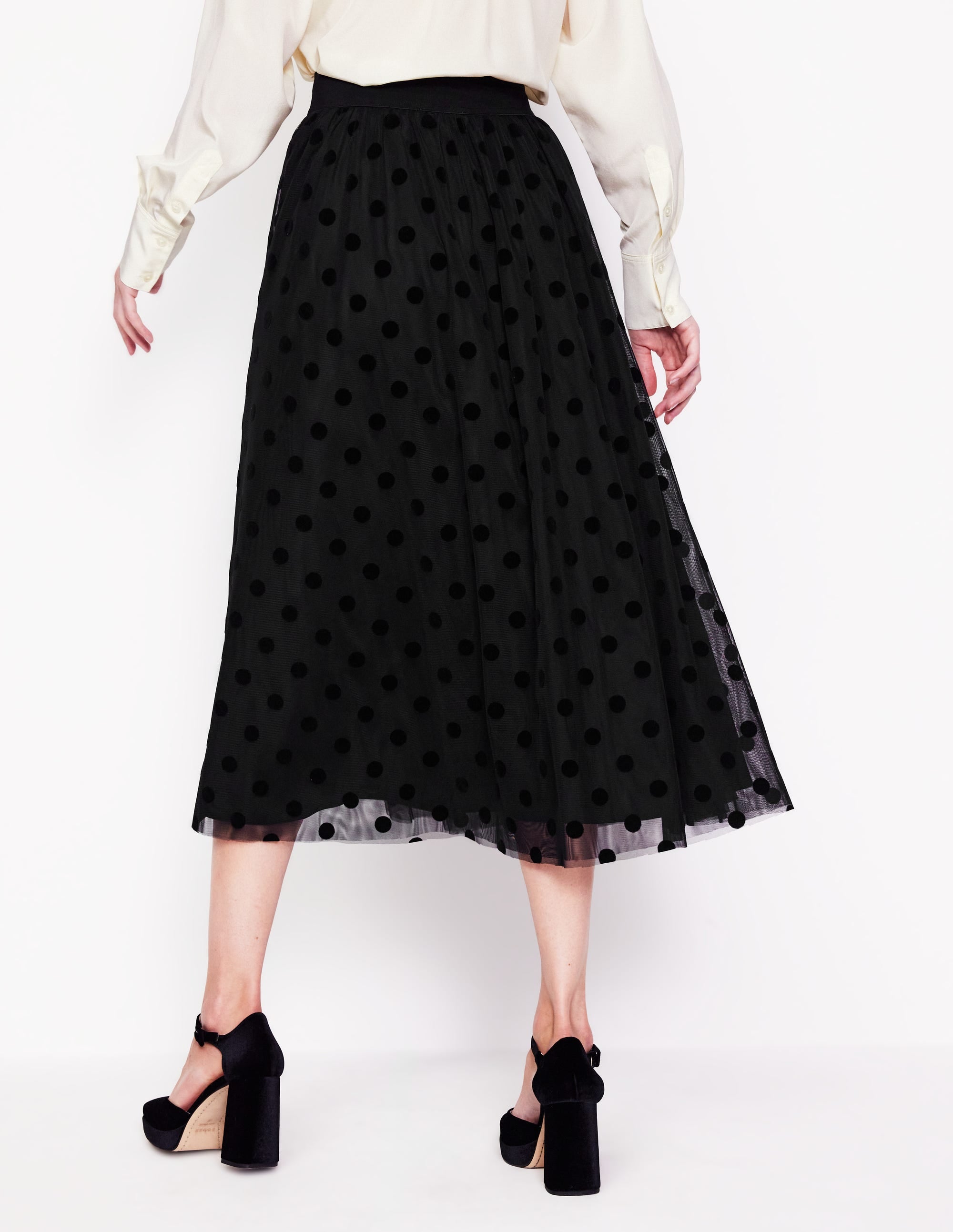 Jupe midi Isabella en tulle-Noir, pois - Image 3