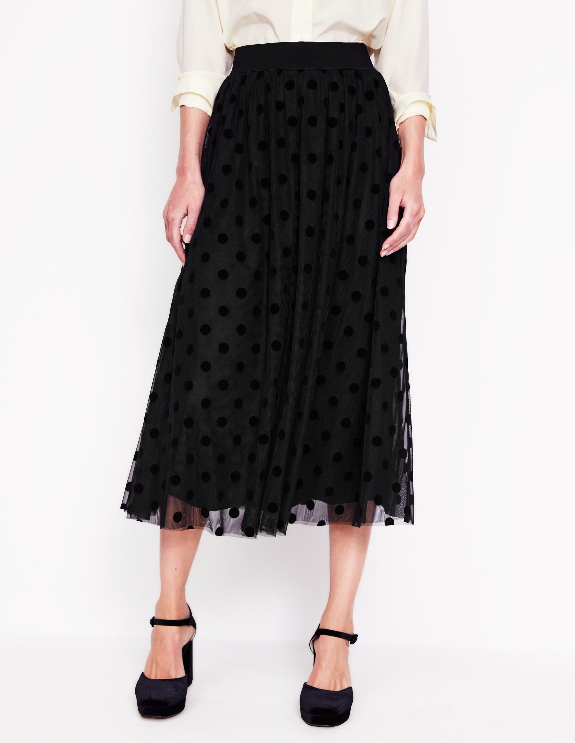 Jupe midi Isabella en tulle-Noir, pois - Image 4