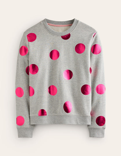 Hannah Sweatshirt mit Print-Grau Meliert, Rosa Punkt