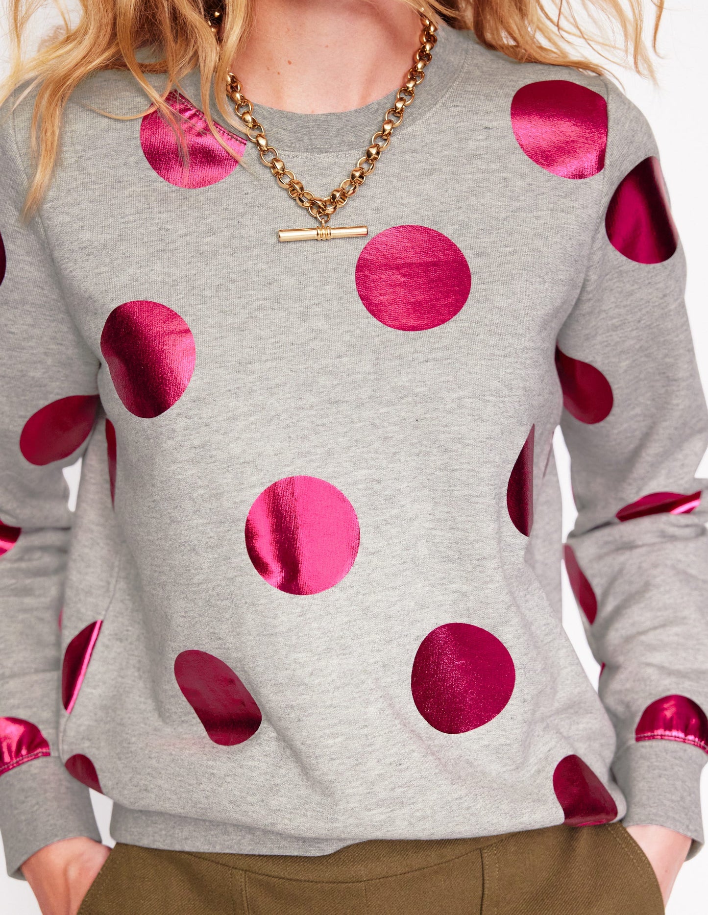 Hannah Printed Sweatshirt-Grey Marl, Pink Spot