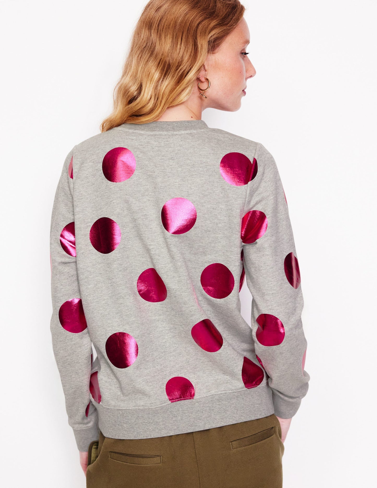 Hannah Sweatshirt mit Print-Grau Meliert, Rosa Punkt