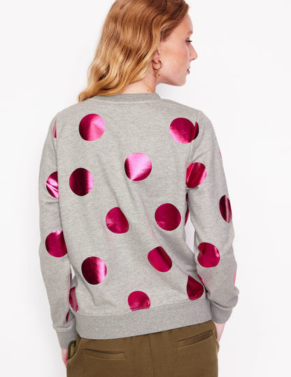 Hannah Sweatshirt mit Print-Grau Meliert, Rosa Punkt