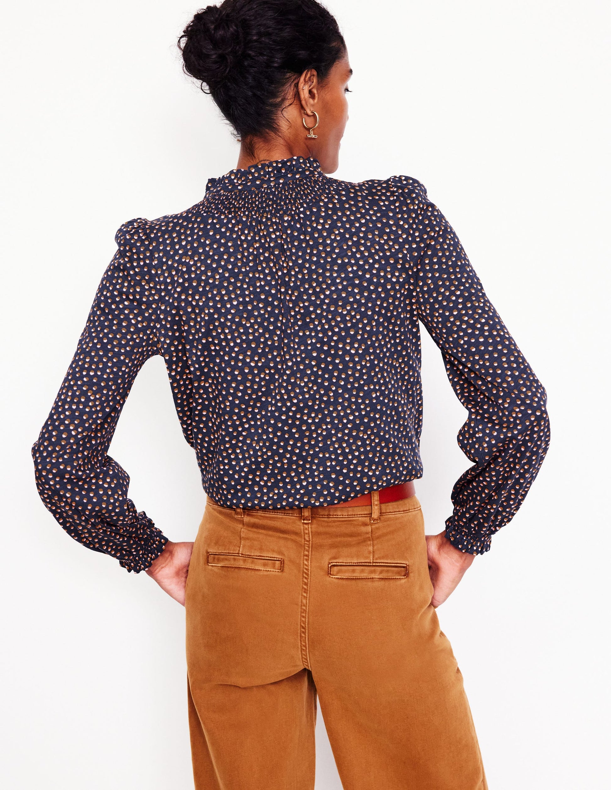 Fay Smocked Jersey Shirt-Navy, Pome Spot-3