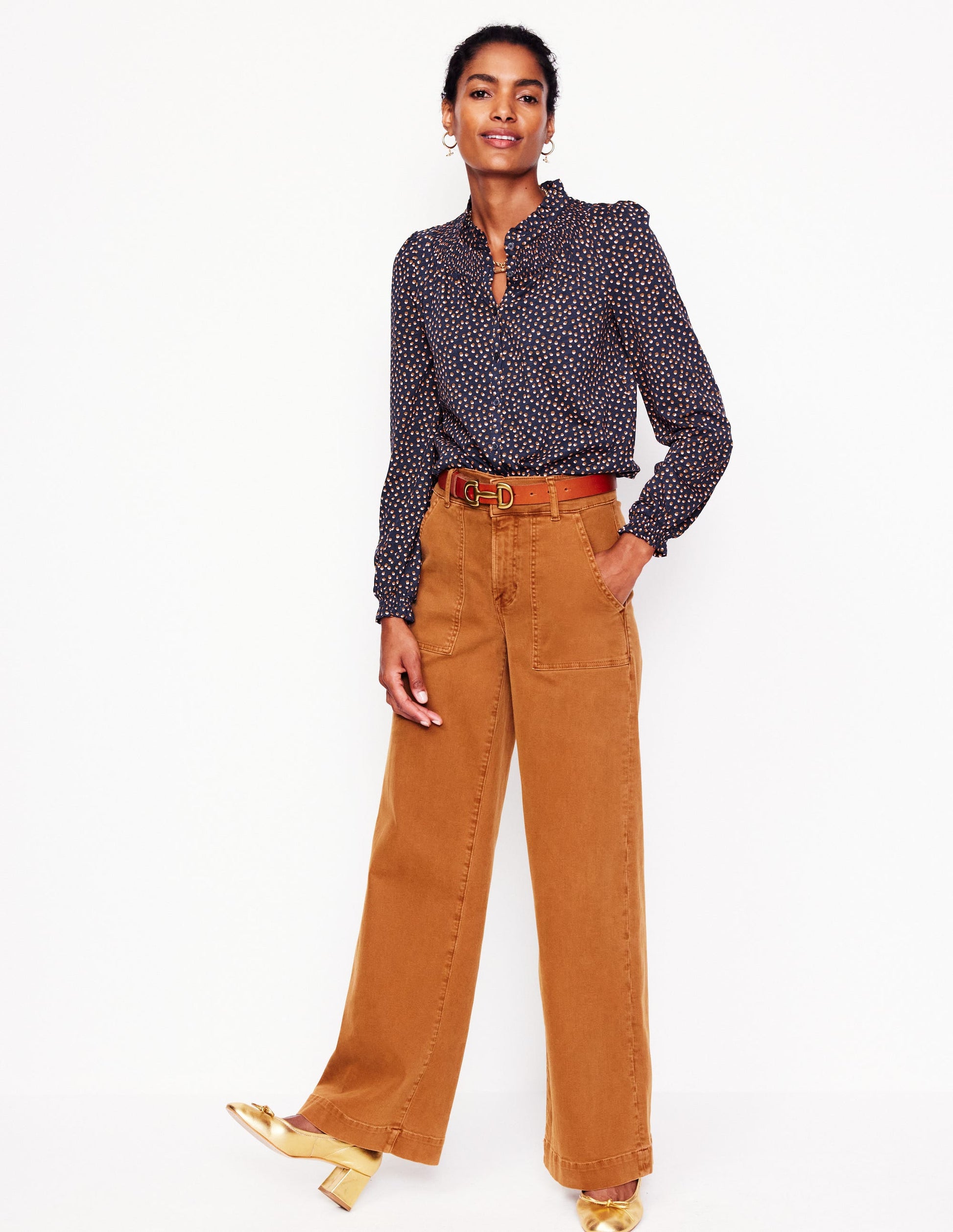 Fay Smocked Jersey Shirt-Navy, Pome Spot-4