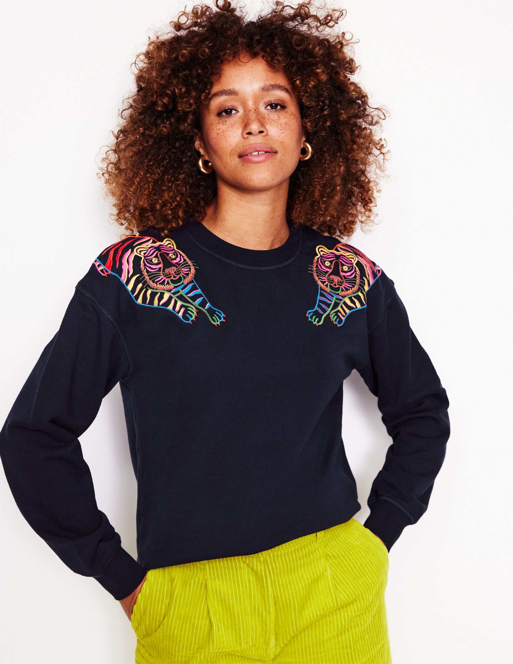 Sweat Emi brodé-Bleu marine, broderie tigre-2