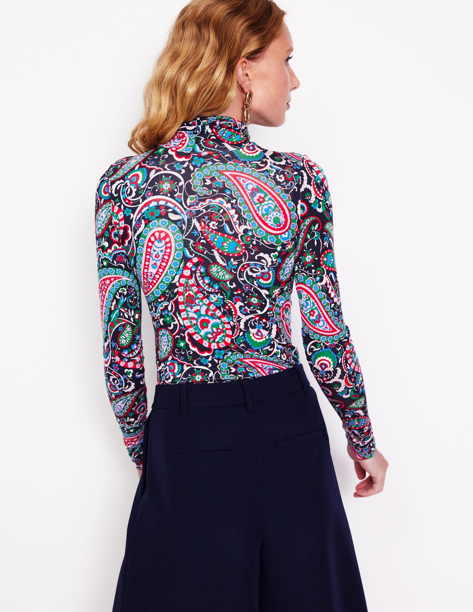 Polly Jersey-Oberteil-Marineblau, Paisley Paradies - Image 3
