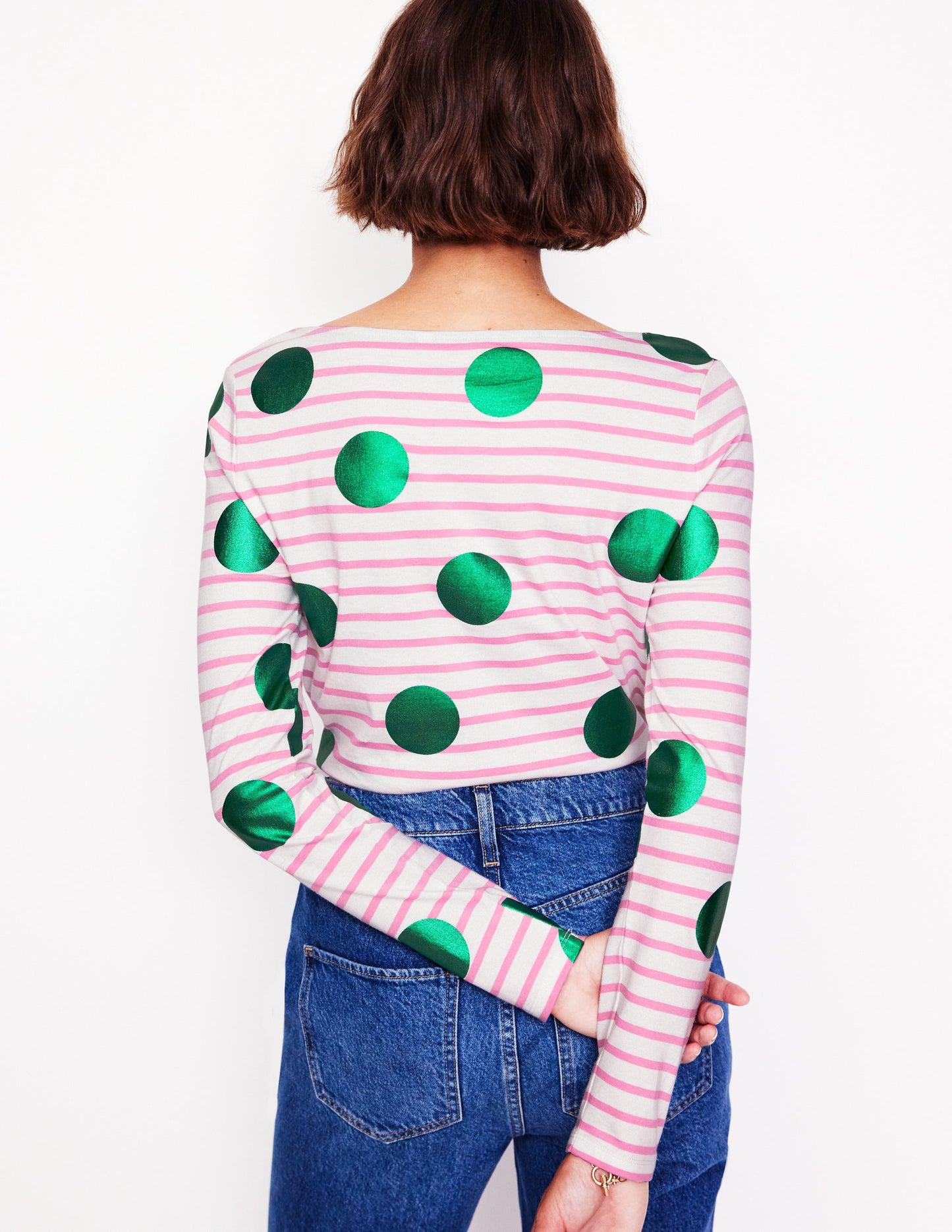 Ella Long Sleeve Breton-Pink, Ivory, Green Spot