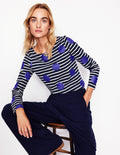 Ella Breton-Shirt mit langen Ärmeln-Marineblau, Naturweiß, Blaue Punkte