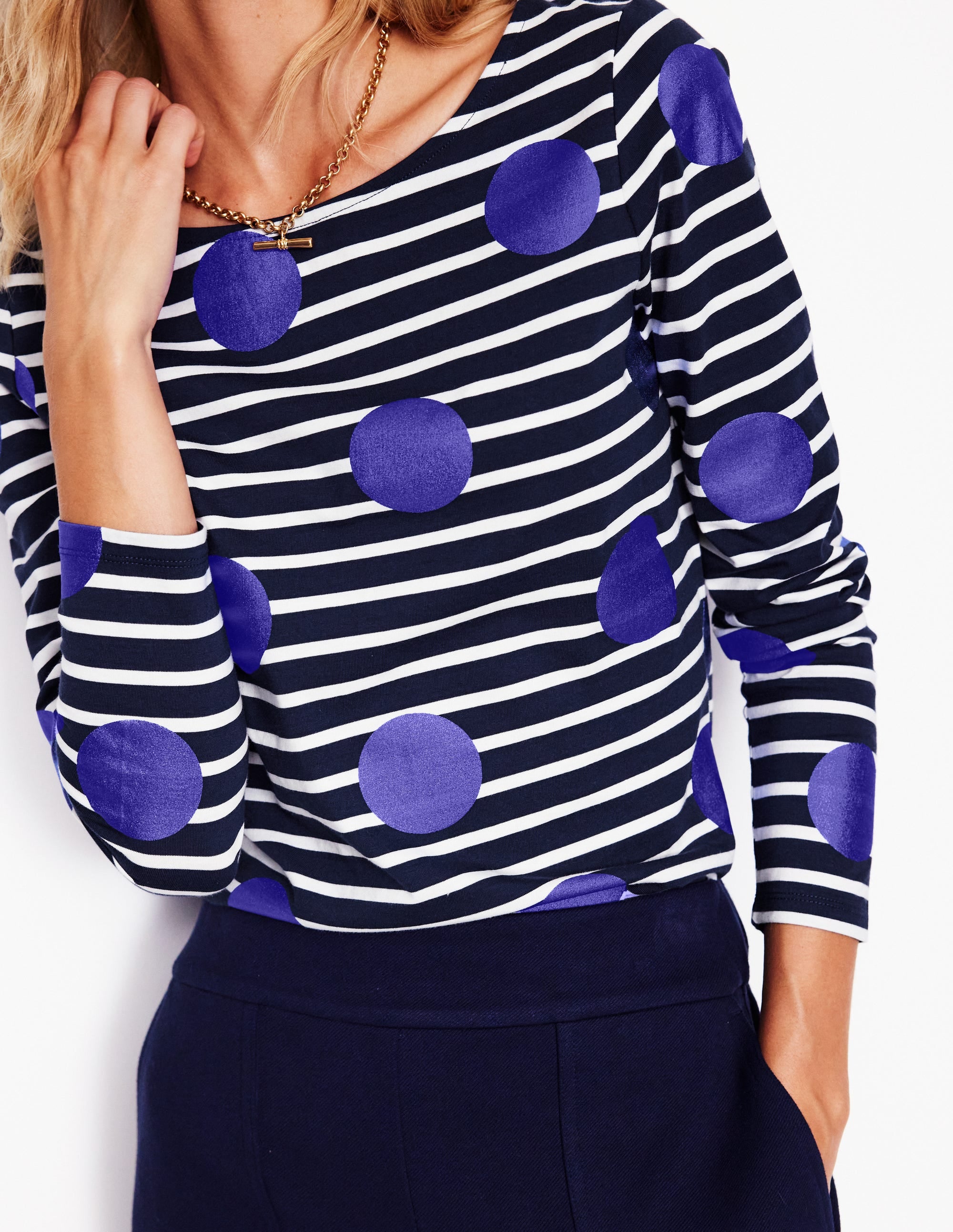 Ella Breton-Shirt mit langen Ärmeln-Marineblau, Naturweiß, Blaue Punkte - Image 2