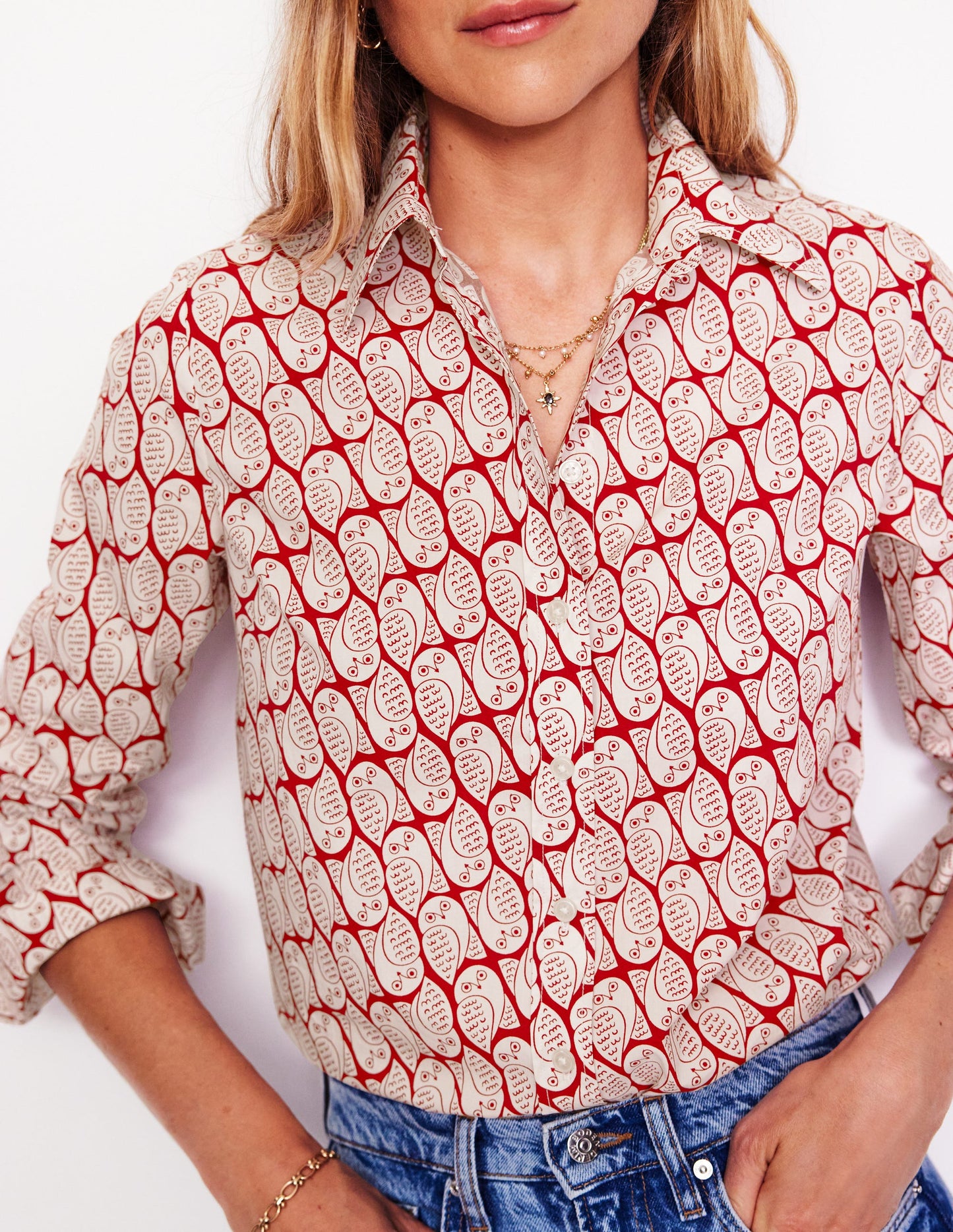 Chemise Sienna en coton-Cuivre, motif Owl Stamp