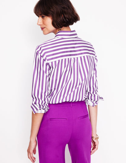 Sienna Cotton Shirt-Royal Purple, Ivory Stripe