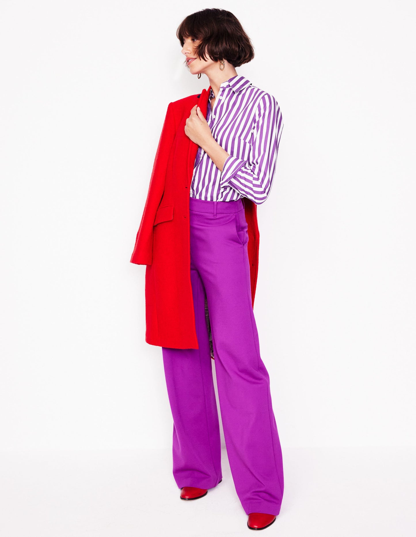 Sienna Cotton Shirt-Royal Purple, Ivory Stripe