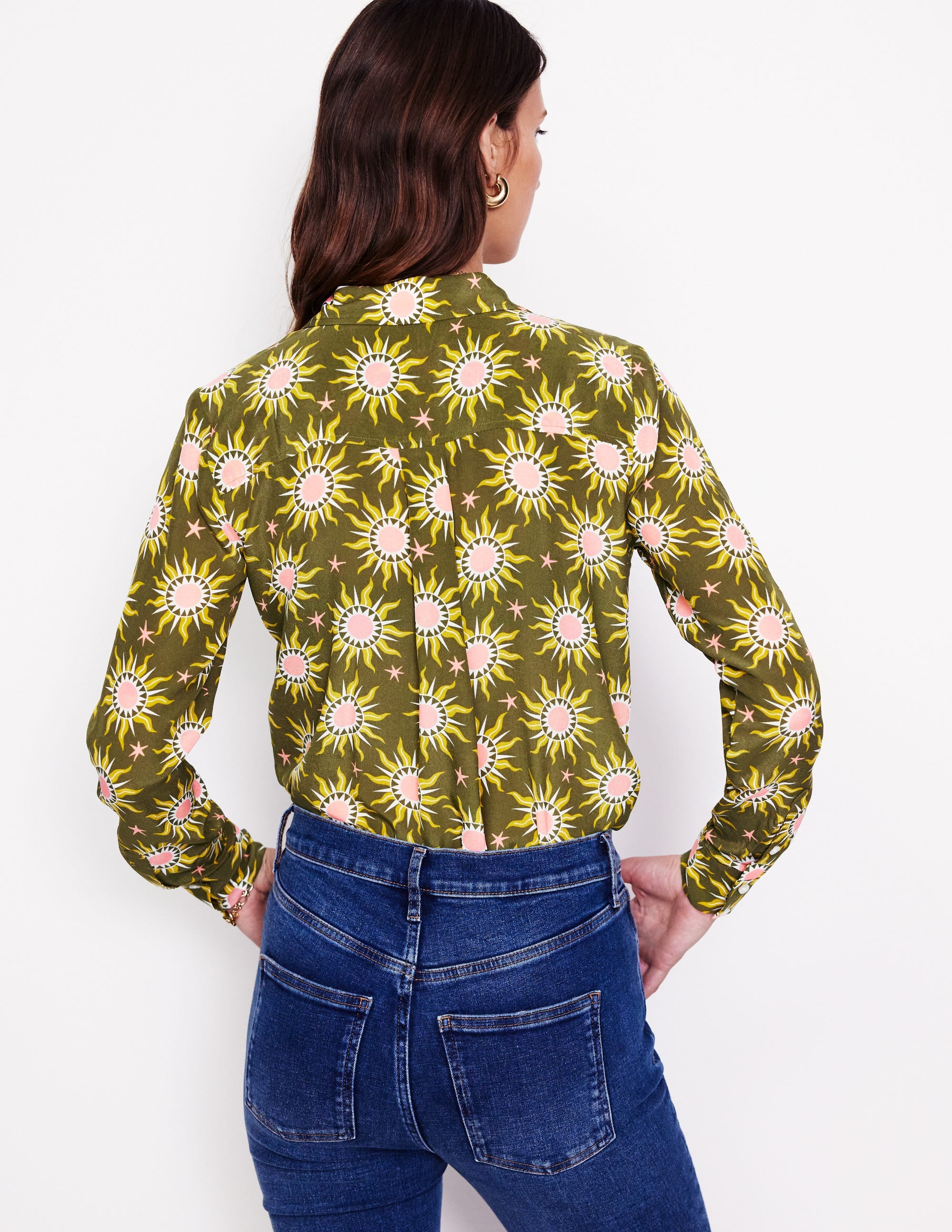 Chemise Sienna en soie-Vert des bois, motif Celestial - Image 3