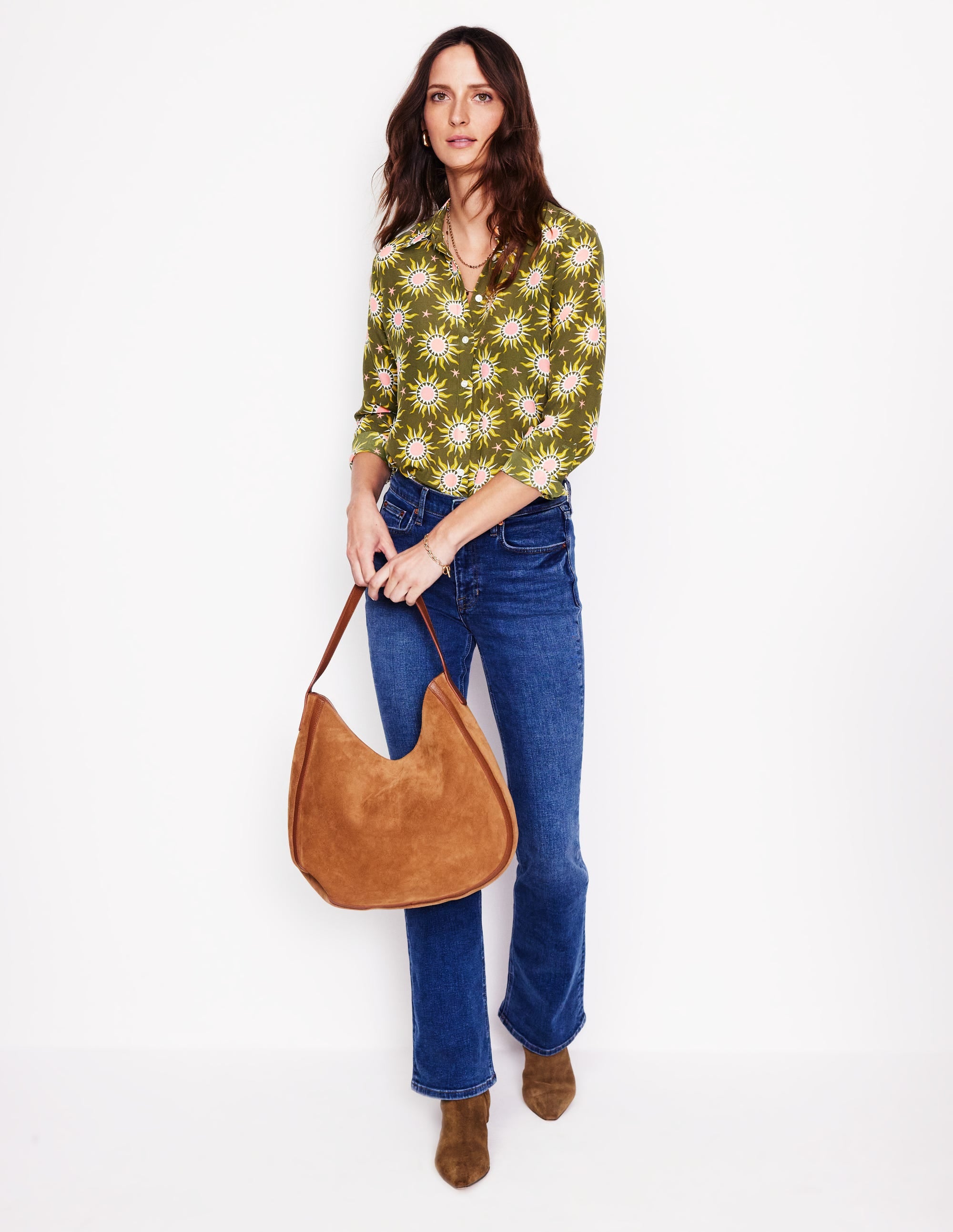 Chemise Sienna en soie-Vert des bois, motif Celestial - Image 4