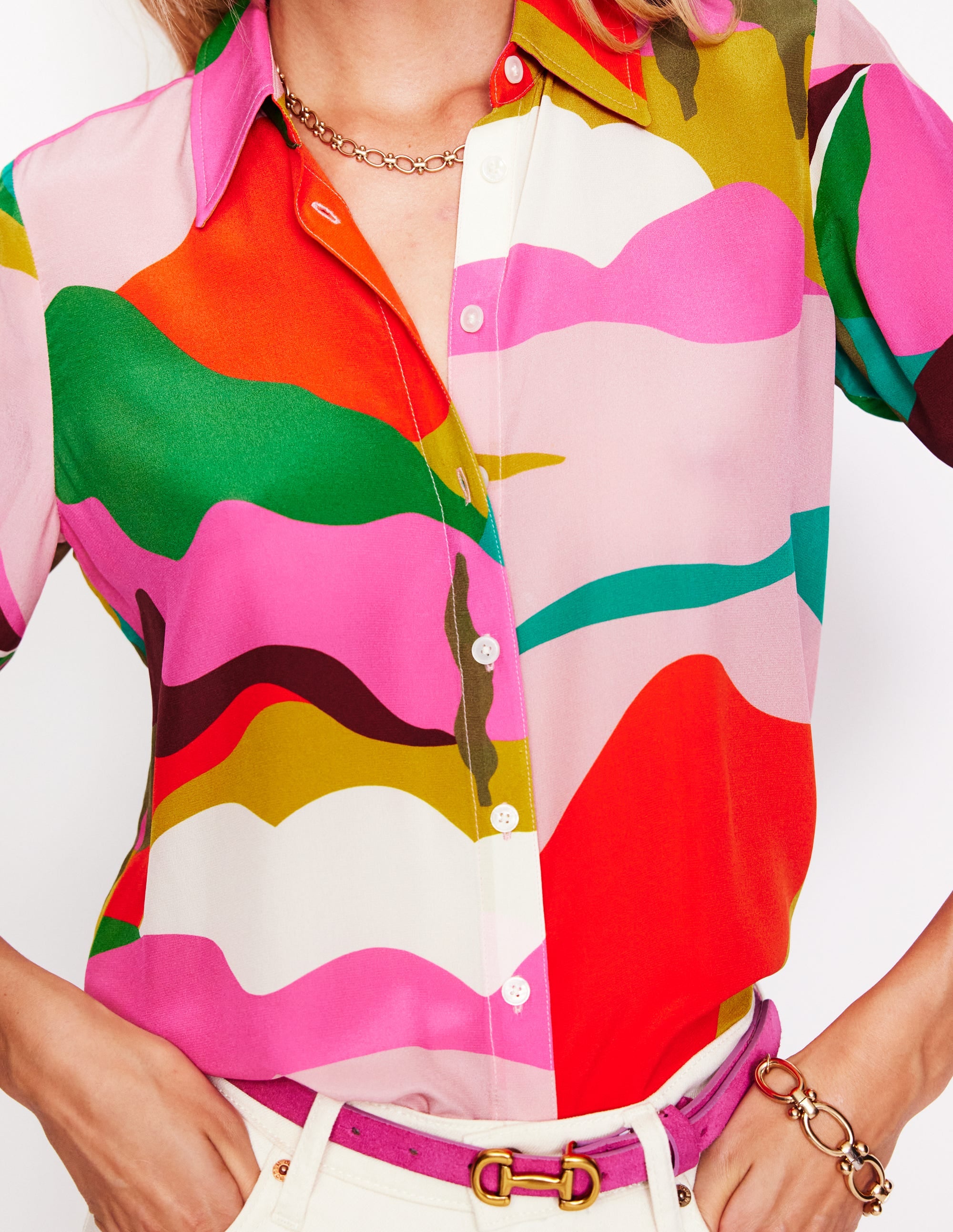 Chemise Sienna en soie-Multi, motif Scenic Fall - Image 2