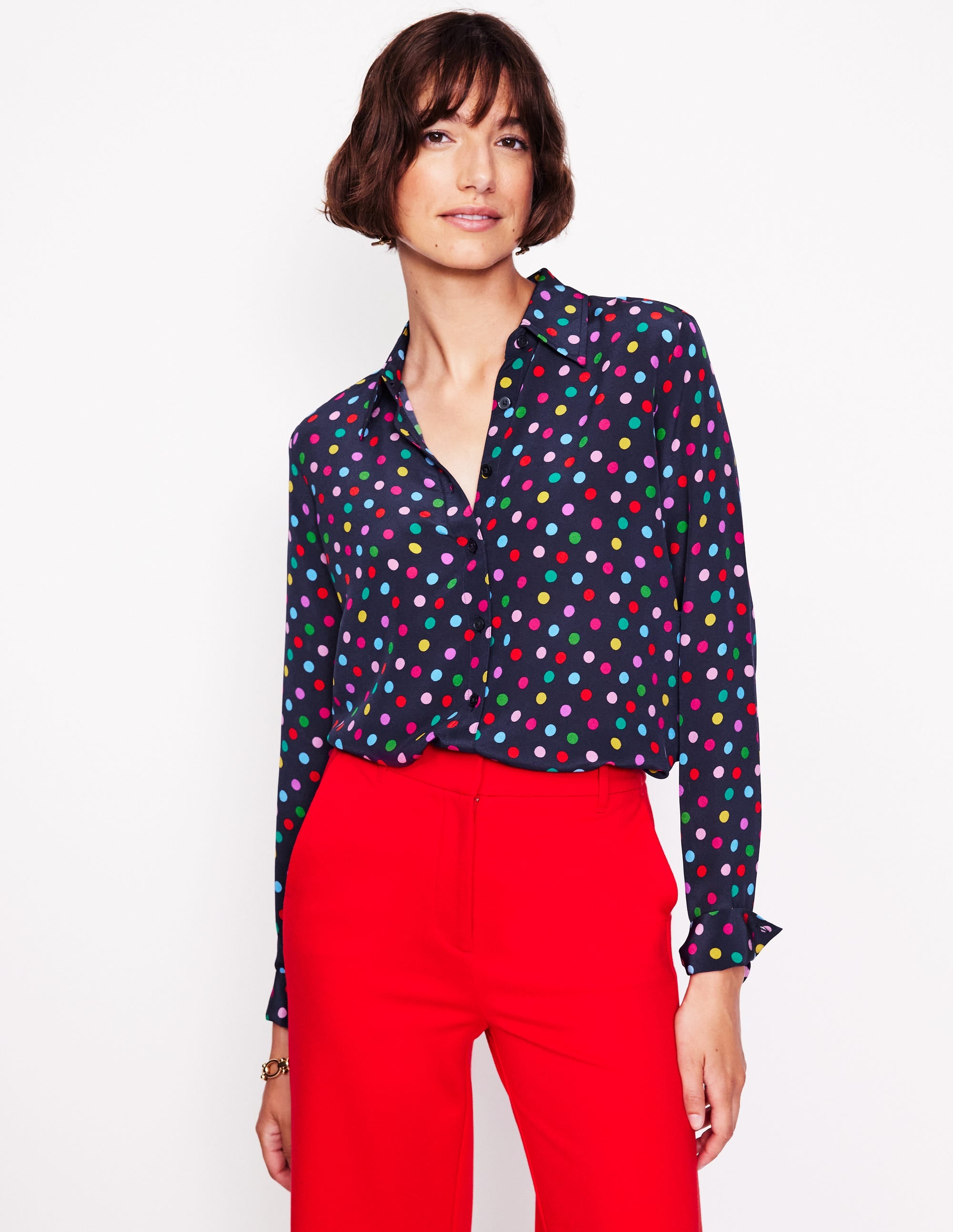 Chemise Sienna en soie-Multi, pois abstraits - Image 1