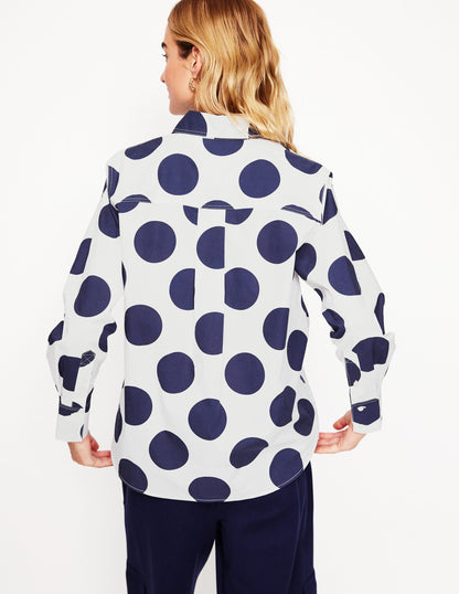 Connie Relaxed Cotton Shirt-French Navy, Orderly Spot