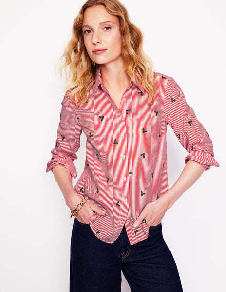 Sienna Embroidered Shirt-Holly, Red Stripe