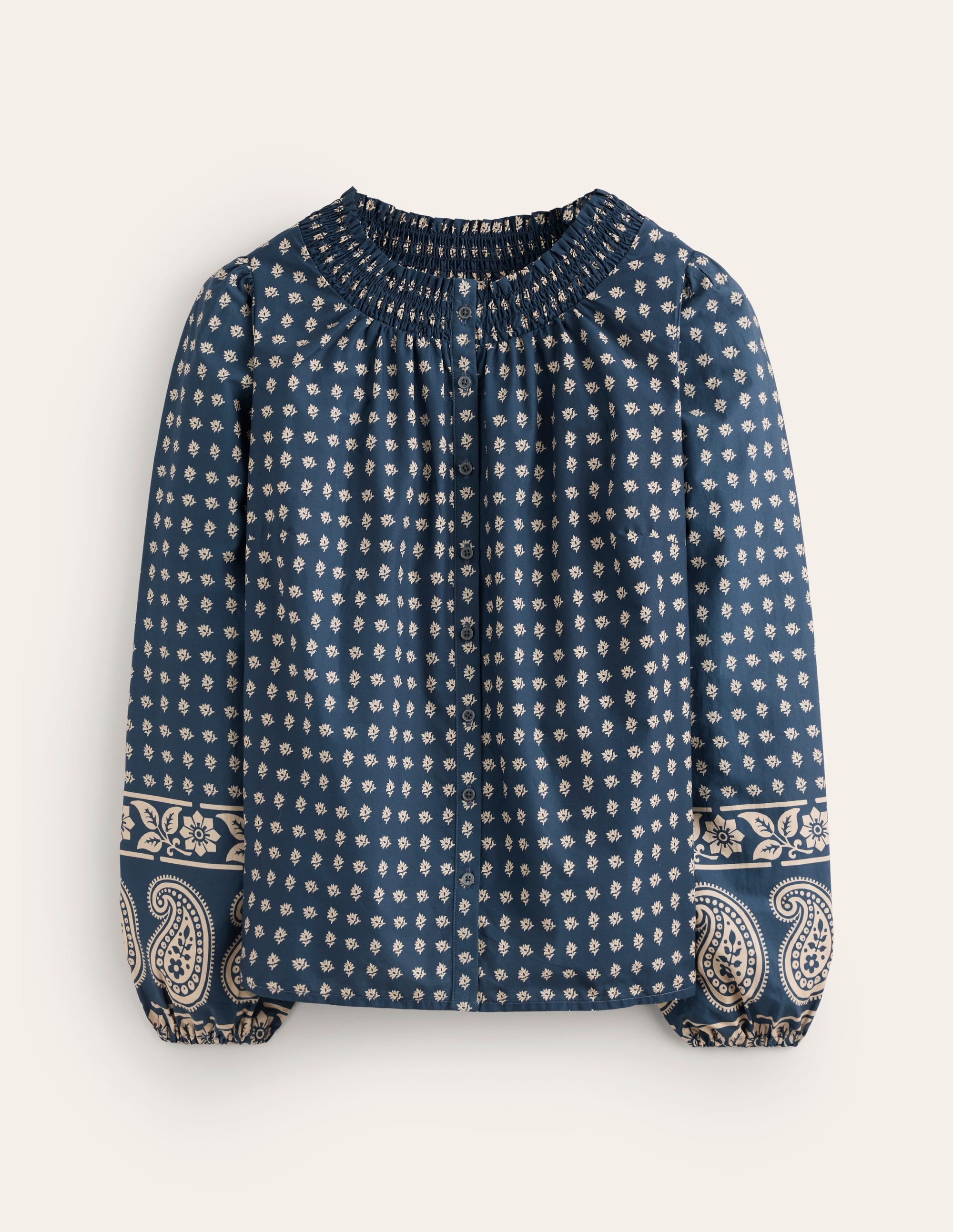 Blouse Mae en coton à smocks-Bleu jean, motif Decorative Sprig - Image 6