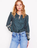 Blouse Mae en coton à smocks-Bleu jean, motif Decorative Sprig