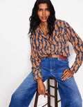 Chemise décontractée Connie en soie-Bleu denim, tigre